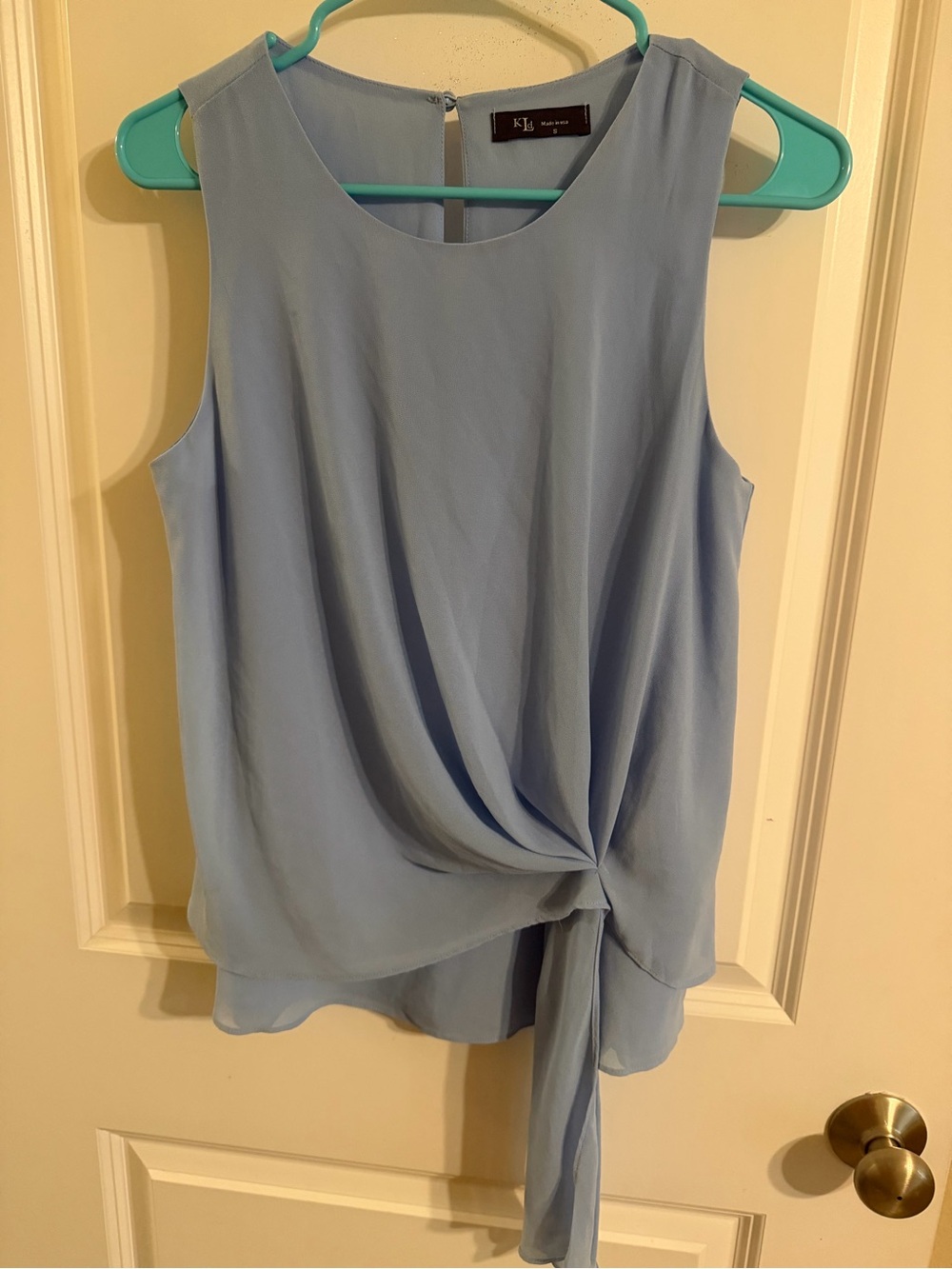 KLd Light Blue Twist-Front Sleeveless Blouse